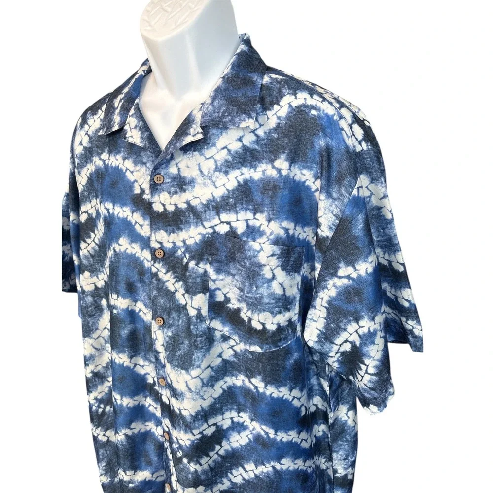 Trunks Surf & Swim Co Blue & White Short Sleeve Button Up Hawaiian Shirt, XXL